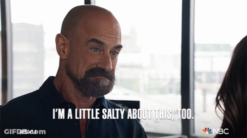 A Man With A Beard And Mustache Says " I 'M A Little Salty About This Too " GIF