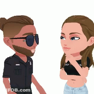 A Man With A Beard And Sunglasses Is Talking To A Woman . GIF