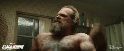 Bearded Man With Tattoos Flexing Muscles GIF