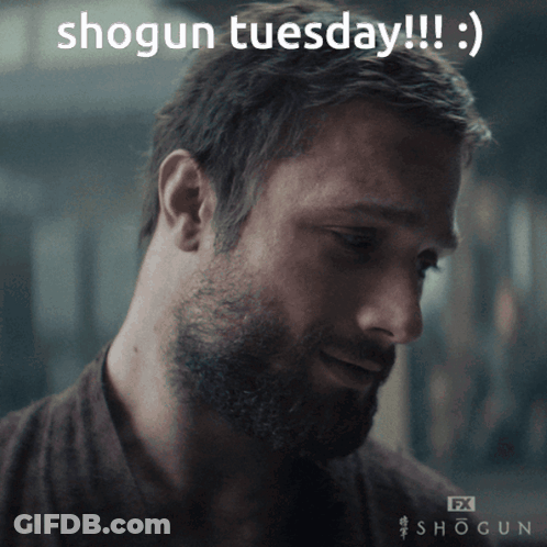A Man With A Beard And The Words Shogun Tuesday On His Face GIF