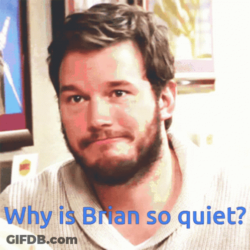 A Man With A Beard And The Words " Why Is Brian So Quiet " Below Him GIF