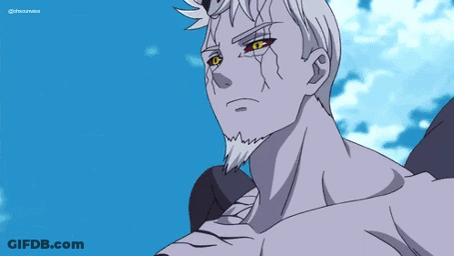 A Man With A Beard And Yellow Eyes Is Shown In A Cartoon GIF