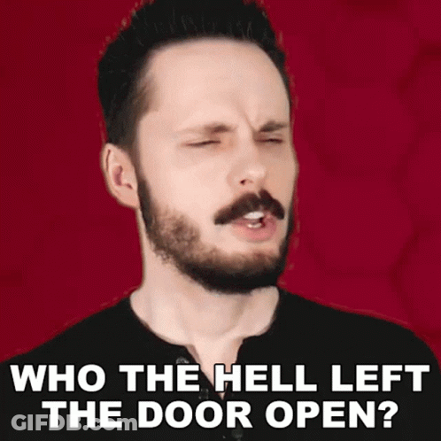 Man With Closed Eyes Saying Who Left Door Open GIF