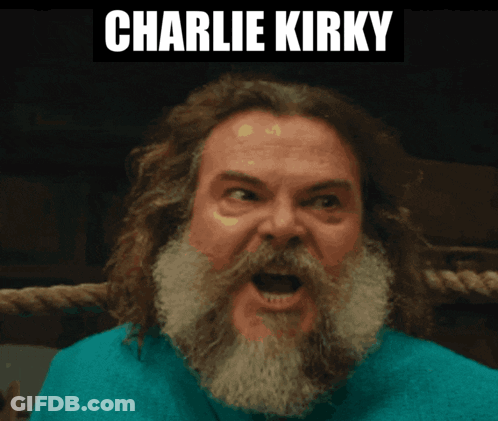 A Man With A Beard Has The Name Charlie Kirky On The Bottom GIF
