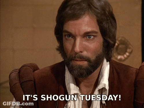 A Man With A Beard Has The Words It 'S Shogun Tuesday Written Below Him GIF