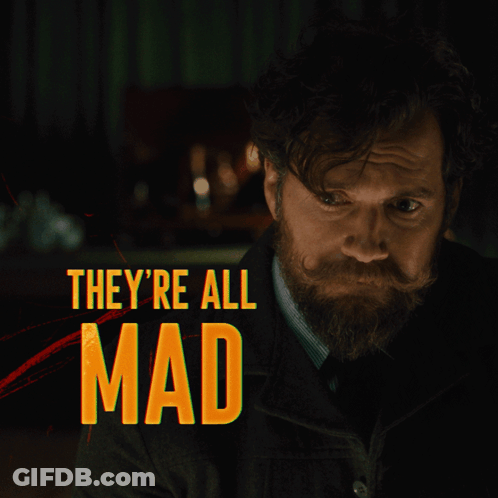 A Man With A Beard Has The Words They 'Re All Mad Above His Head GIF
