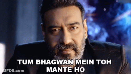 A Man With A Beard Has The Words Tum Bhagwan Mein Toh Mante Ho Above Him GIF