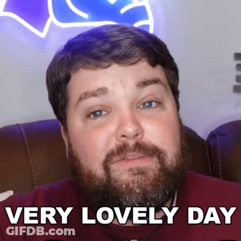 A Man With A Beard Has The Words Very Lovely Day Below His Face GIF