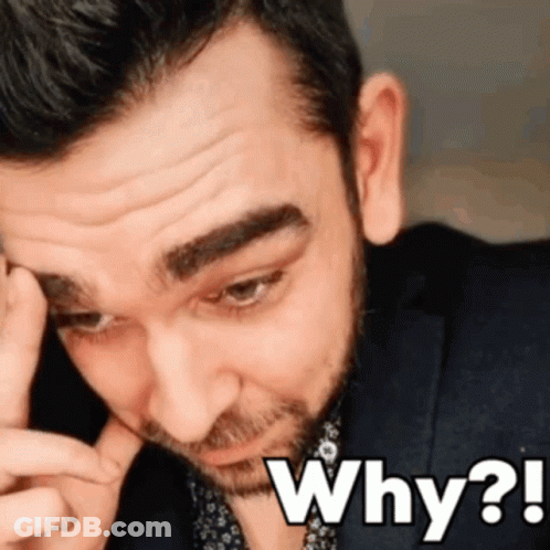 A Man With A Beard Is Covering His Face With His Hand And The Word Why Is Above Him GIF