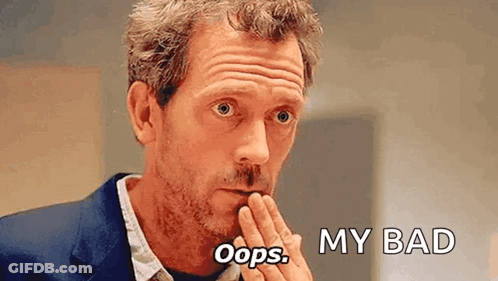 A Man With A Beard Is Covering His Mouth With His Hand And Says `` Oops , My Bad '' . GIF