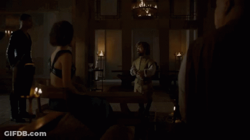 A Man With A Beard Is Drinking From A Glass And Says I Drink And I Know Things GIF