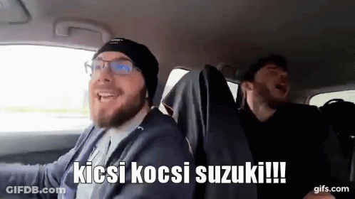 A Man With A Beard Is Driving A Car And Laughing . GIF