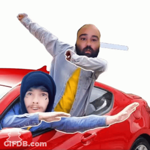 A Man With A Beard Is Driving A Red Car GIF