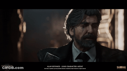 A Man With A Beard Is Featured In A Video Game Called Sandfall Interactive GIF