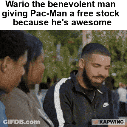 A Man With A Beard Is Giving Pac-Man A Free Stock Because He 'S Awesome . GIF