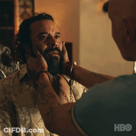 Bearded Man Handcuffed To Another Man's Neck HBO Visible GIF
