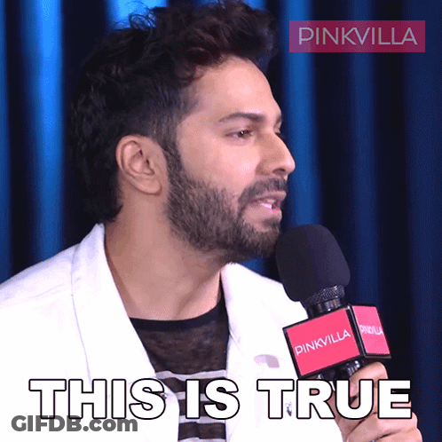 A Man With A Beard Is Holding A Pinkvilla Microphone And Says This Is True GIF