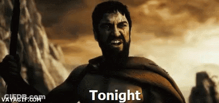 A Man With A Beard Is Holding A Spear And The Word Tonight Is Above Him GIF