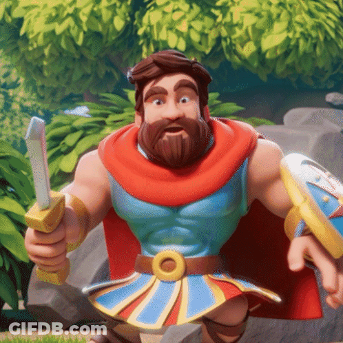 A Man With A Beard Is Holding A Sword And A Shield GIF