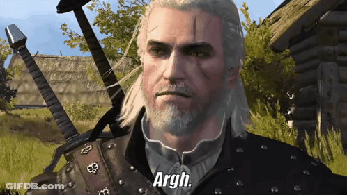 A Man With A Beard Is Holding A Sword And The Word Argh Is Above Him GIF
