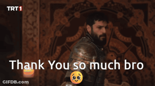 A Man With A Beard Is Hugging Another Man With The Words Thank You So Much Bro Below Him GIF