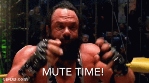 A Man With A Beard Is In A Boxing Ring With The Words Mute Time Written On His Face GIF
