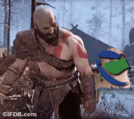 A Man With A Beard Is In A Video Game With Arabic Writing On The Bottom Left GIF
