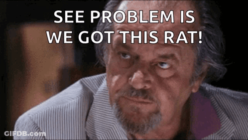 A Man With A Beard Is Looking At The Camera With The Words `` See Problem Is We Got This Rat '' Written Above Him . GIF