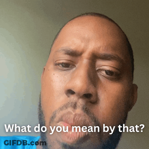 A Man With A Beard Is Making A Face With The Words What Do You Mean By That GIF