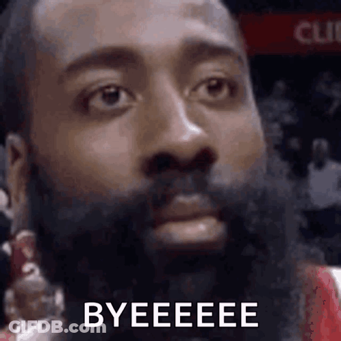 A Man With A Beard Is Making A Funny Face And Saying `` Byeeeee '' . GIF