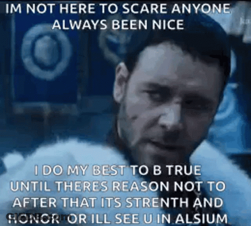 A Man With A Beard Is Making A Funny Face And Saying `` Im Not Here To Scare Anyone Always Been Nice '' GIF
