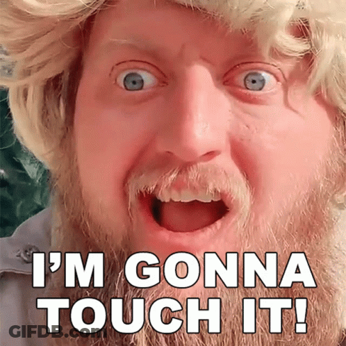 A Man With A Beard Is Making A Funny Face And Says I 'M Gonna Touch It GIF