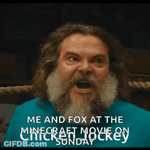 A Man With A Beard Is Making A Funny Face And Says Me And Fox At The Minecraft Movie On Chicken Mickey GIF