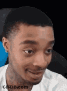 A Man With A Beard Is Making A Funny Face While Looking At The Camera . GIF