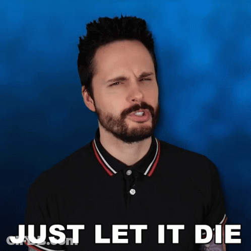 A Man With A Beard Is Making A Funny Face With The Words Just Let It Die Below Him GIF