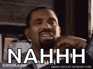 A Man With A Beard Is Making A Funny Face With The Words `` Nahh '' Written On It . GIF
