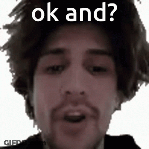 A Man With A Beard Is Making A Funny Face With The Words `` Ok And ? '' Above Him . GIF