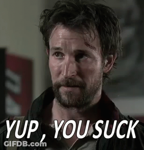 A Man With A Beard Is Making A Funny Face With The Words `` Yup , You Suck '' . GIF