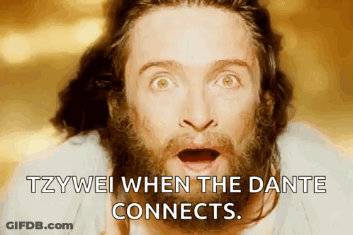 A Man With A Beard Is Making A Surprised Face And Says Tzywei When The Dante Connects . GIF