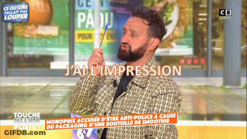 A Man With A Beard Is On A Television Screen With The Words J'ai L' Impression GIF