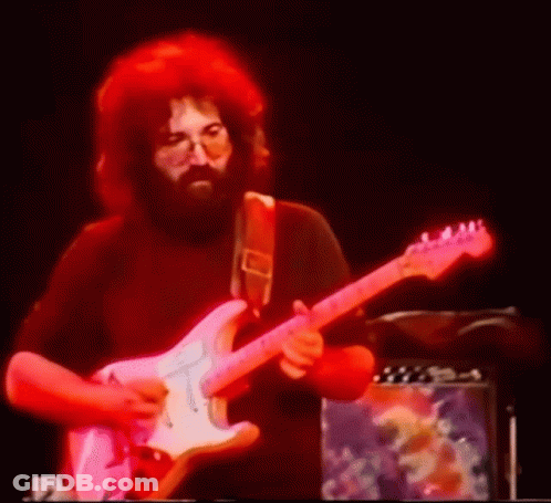 A Man With A Beard Is Playing A Guitar On Stage GIF