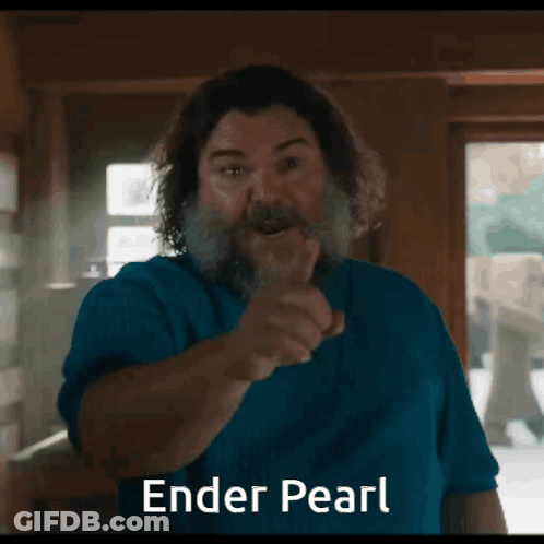 A Man With A Beard Is Pointing At The Camera With The Words Ender Pearl Written Below Him GIF