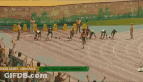 Man With Beard Running 100M Race Sign GIF