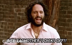 A Man With A Beard Is Saying Bite Eachother 'S Dicks Off ! GIF