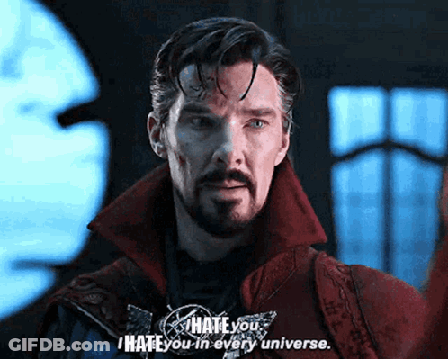 A Man With A Beard Is Saying " I Hate You In Every Universe " . GIF