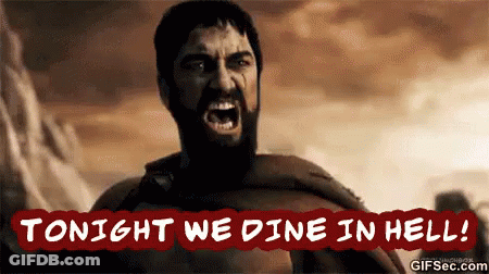 A Man With A Beard Is Screaming And Says Tonight We Dine In Hell . GIF