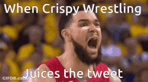 A Man With A Beard Is Screaming With The Words When Crispy Wrestling Juices The Tweet Below Him GIF