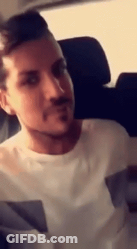 A Man With A Beard Is Sitting In A Car . GIF