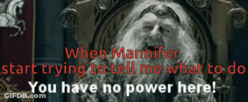 A Man With A Beard Is Sitting In A Chair With The Words " You Have No Power Here " Written Below Him GIF