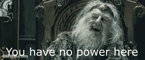 A Man With A Beard Is Sitting In A Chair With The Words " You Have No Power Here " Written Below Him GIF